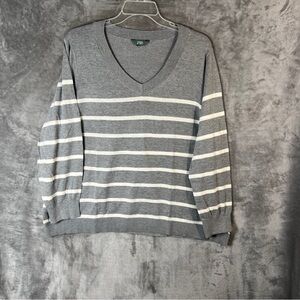 Terra & Sky Charcoal and Cream V-Neck Sweater